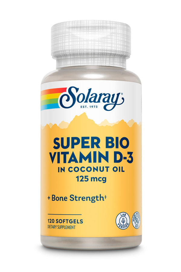 Solaray Super Bio D3 Coconut Oil, Softgel (Btl-Plastic) 125mcg 120ct