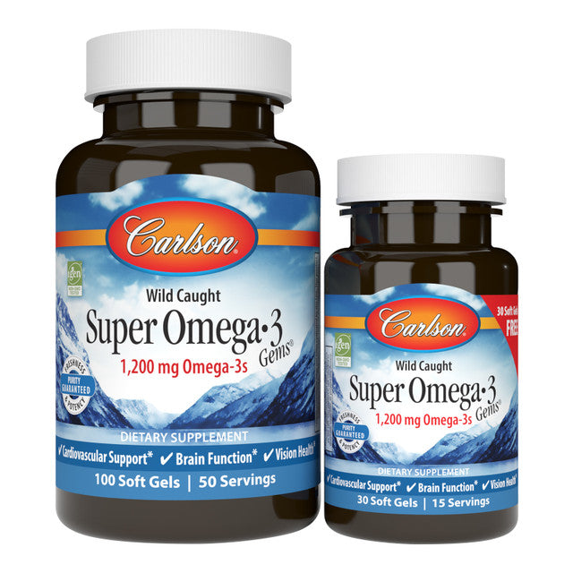 Carlson, Wild Caught, Super Omega-3 Gems, 1,200 mg, 100 + 30 Soft Gels (600 mg per Soft Gel)